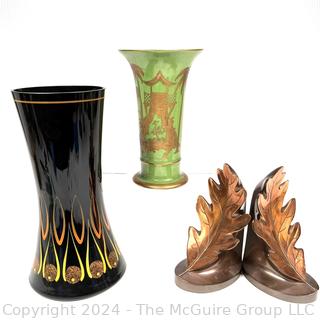 Two (2) Vases and Pair of Bookens