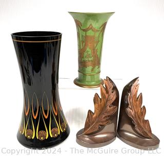 Two (2) Vases and Pair of Bookens