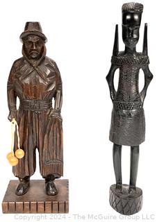 Two (2) Carved Wooden Statues 