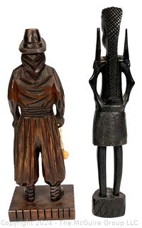 Two (2) Carved Wooden Statues 