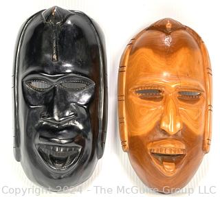 Two (2) Hand Carved African Tribal Masks