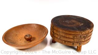 Two (2) Wood Cutting Board and Nut Picking Bowl