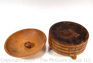 Two (2) Wood Cutting Board and Nut Picking Bowl