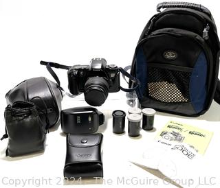 35mm film Camera Equipment Including Canon EOS Rebel XS and Camera Bag