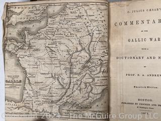 Three (3) Books Including Journey to the North Pole by Jules Verne  1875 1st Edition, Caesar's Commentaries on the Gallic War , 1861 & Mitchell's School Geography, 1851