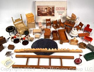 Collection of Doll Furniture Including Wicker Pram Made by Colin & Yvonne Roberson