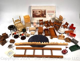 Collection of Doll Furniture Including Wicker Pram Made by Colin & Yvonne Roberson