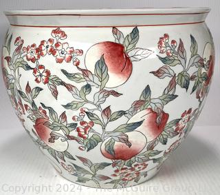 Chinese Hand Painted Porcelain Koi Fish Bowl Planter. Measures 14" tall x 20" diameter