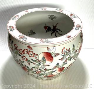 Chinese Hand Painted Porcelain Koi Fish Bowl Planter. Measures 14" tall x 20" diameter