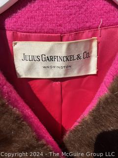 Pink Wool with Mink Collar Coat From Julius Garfinckel & Co.  Some moth damage