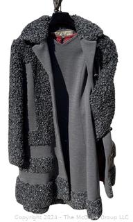 Grey Wool with Faux Curly Lamb Trim Two Piece Tank Dress with Matching Coat by Lilli Ann Paris & San Francisco 