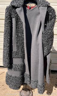 Grey Wool with Faux Curly Lamb Trim Two Piece Tank Dress with Matching Coat by Lilli Ann Paris & San Francisco 