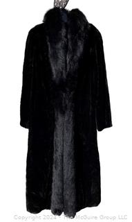 Black Long Velvet Opera Coat with Mink Tuxedo Collar and Silk Lining.