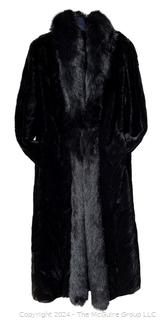 Black Long Velvet Opera Coat with Mink Tuxedo Collar and Silk Lining.