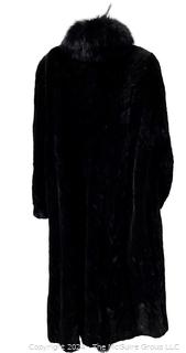 Black Long Velvet Opera Coat with Mink Tuxedo Collar and Silk Lining.