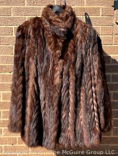 Brown Fur Mink Coat with Tall Wrap Collar