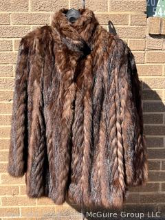 Brown Fur Mink Coat with Tall Wrap Collar