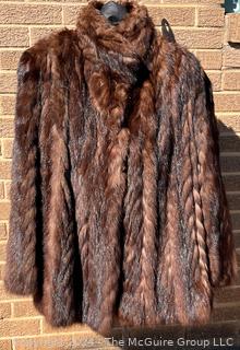 Brown Fur Mink Coat with Tall Wrap Collar