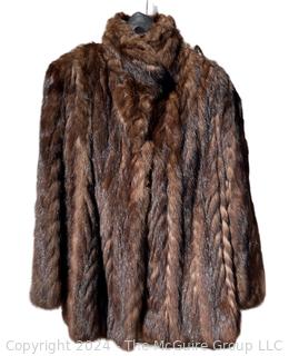 Brown Fur Mink Coat with Tall Wrap Collar