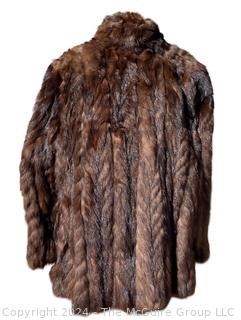 Brown Fur Mink Coat with Tall Wrap Collar