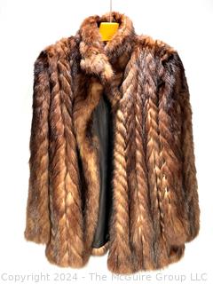 Brown Fur Mink Coat with Tall Wrap Collar