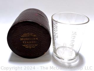 Etched Crystal Medicine Glass in Leather Travel Case by S Maw Son & Sons 