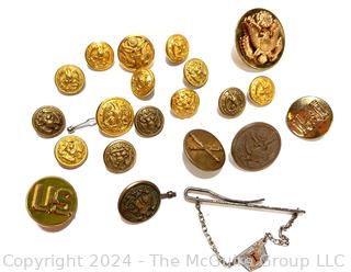 Collection of Military Buttons and Insignia