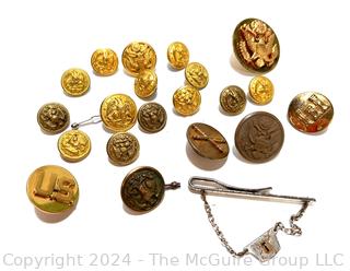 Collection of Military Buttons and Insignia