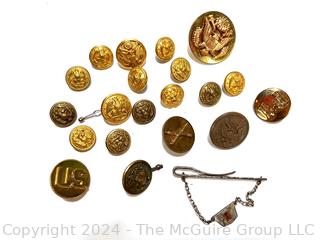 Collection of Military Buttons and Insignia