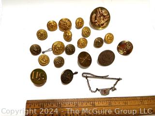 Collection of Military Buttons and Insignia