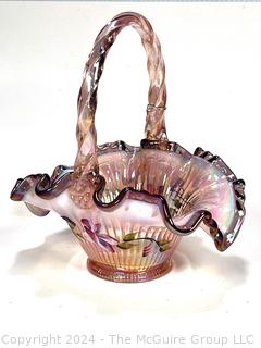 Fenton Iridescent Morning Glory Ribbon Candy Basket Bowl