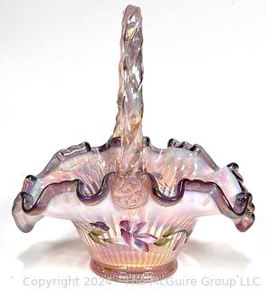 Fenton Iridescent Morning Glory Ribbon Candy Basket Bowl