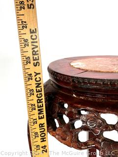 Asian Carved Wood Plant Stand with Marble Insert