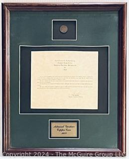 Framed Copper Cash Coin from the Admiral Gardner Shipwreck with Certificate of Authenticity.  