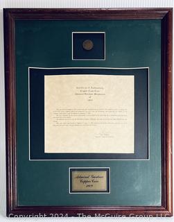 Framed Copper Cash Coin from the Admiral Gardner Shipwreck with Certificate of Authenticity.  