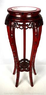 Asian Carved Plant Stand with Marble Insert