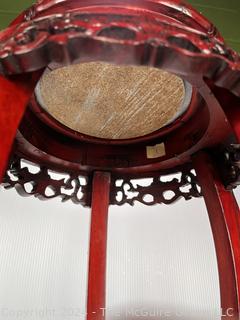 Asian Carved Plant Stand with Marble Insert