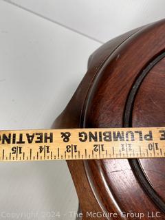 Chinoiserie Asian Open Work Wood Drum Tables Stools.  First of three offered in this auction.