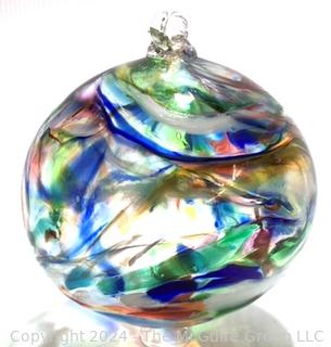 Large Hand Blown Multi Color Glass Ornament Gazing Ball.  7"