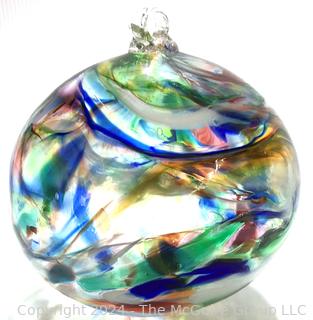 Large Hand Blown Multi Color Glass Ornament Gazing Ball.  7"