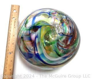 Large Hand Blown Multi Color Glass Ornament Gazing Ball.  7"