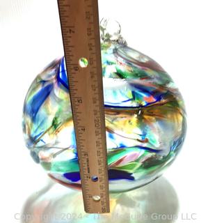 Large Hand Blown Multi Color Glass Ornament Gazing Ball.  7"