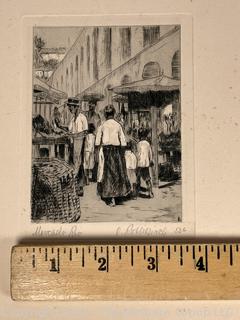 ??????????????? Etching Titled "Mercado Rio" 4 x 5"