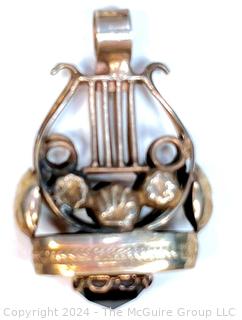 Sterling Silver Lyre Shaped Pendant with Garnet Stone 