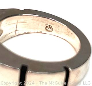 Heavy Man's Modernist Sterling Silver Ring with Makers Mark. Size 12.  29 grams.