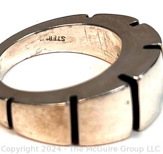 Heavy Man's Modernist Sterling Silver Ring with Makers Mark. Size 12.  29 grams.