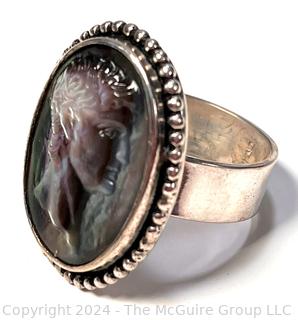 Abalone Cameo Ring Set in Sterling Mount with Makers Mark CR.  