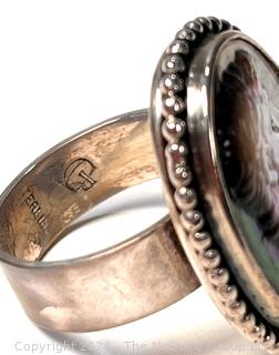 Abalone Cameo Ring Set in Sterling Mount with Makers Mark CR.  