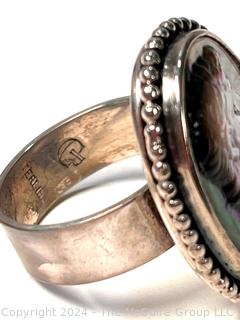 Abalone Cameo Ring Set in Sterling Mount with Makers Mark CR.  