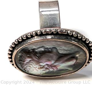 Abalone Cameo Ring Set in Sterling Mount with Makers Mark CR.  